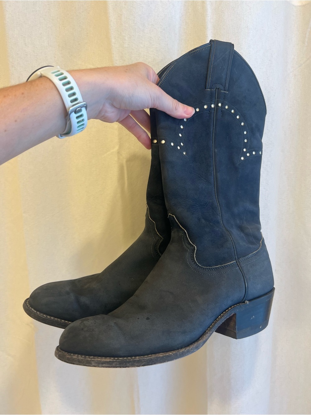 Justin Boots Blue Suede Cowgirl Heeled Boots